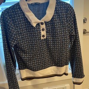 Zara Preppy Long Sleeve Crop Top